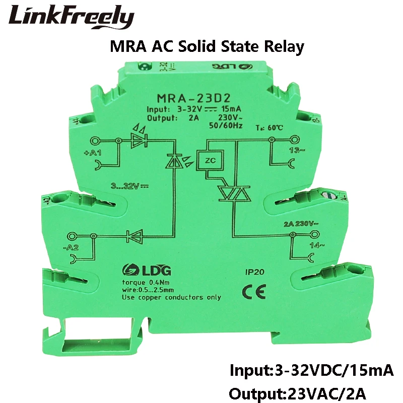 MRA-23D2 шт. 10 шт. мини 2A Вход: 3 В в В 5 12 В 24 В DC ССР реле ультра тонкий интерфейс релейный модуль с DIN рейку установка