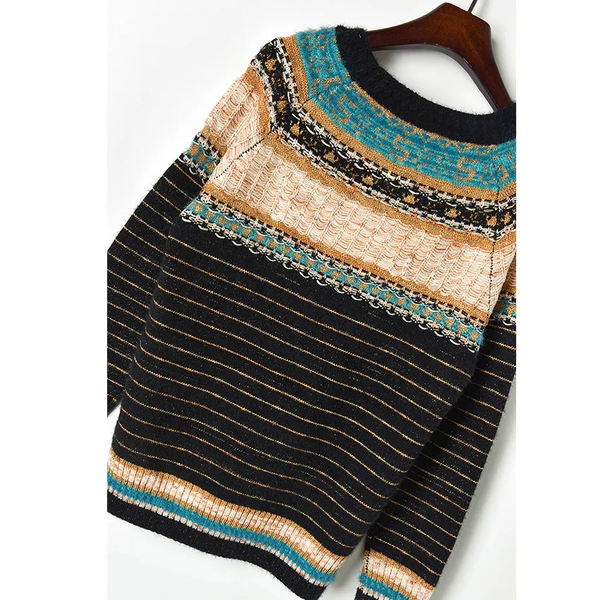 Осень-зима, вязаный женский свитер в этническом богемном стиле, вязаный свитер, женские свитера и пуловеры в винтажном стиле, Sueter Mujer Invierno