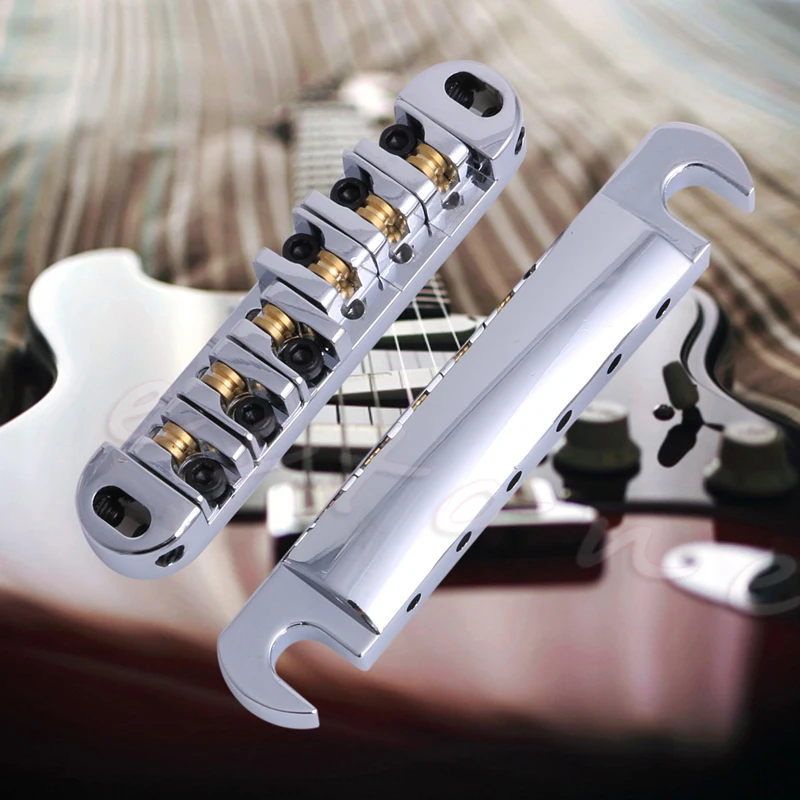 Brass Roller Saddle Tune O Matic Guitar Bridge & Tailpiece Set Chrome