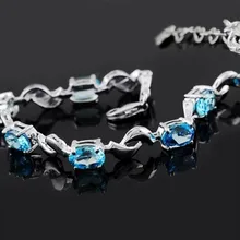 Натуральный браслет с топазами, серебро 925 пробы, натуральный синий драгоценный камень, браслет, модные классические ювелирные украшения для женщин