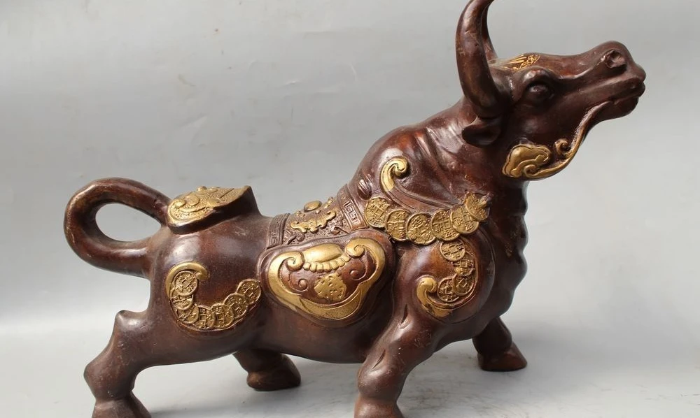 20 "Chinese Bronze Zodiak Jaar Bull Ossen Coin Wealth sterke Geld Ru Yi