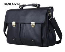 Cowhide Leather Men’s Briefcase Genuine Leather Briefcases For 15″Laptop Briefcase Men Tote Business Case Male Work Bag Black