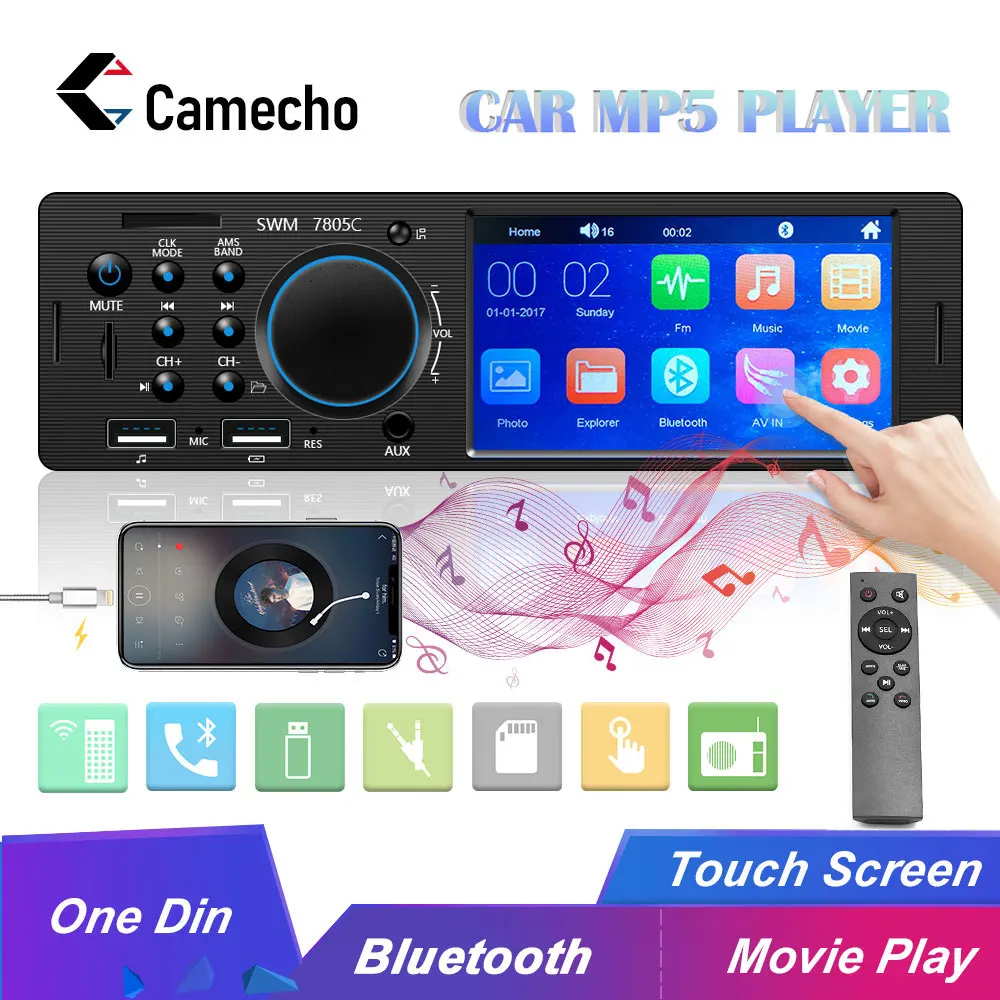 Camecho Авторадио 1 Din Bluetooth автомобильное радио FM MP3 MP5 мультимедийный плеер 12 В Авто Аудио 4," дюймовый автомобильный стерео USB пульт дистанционного управления