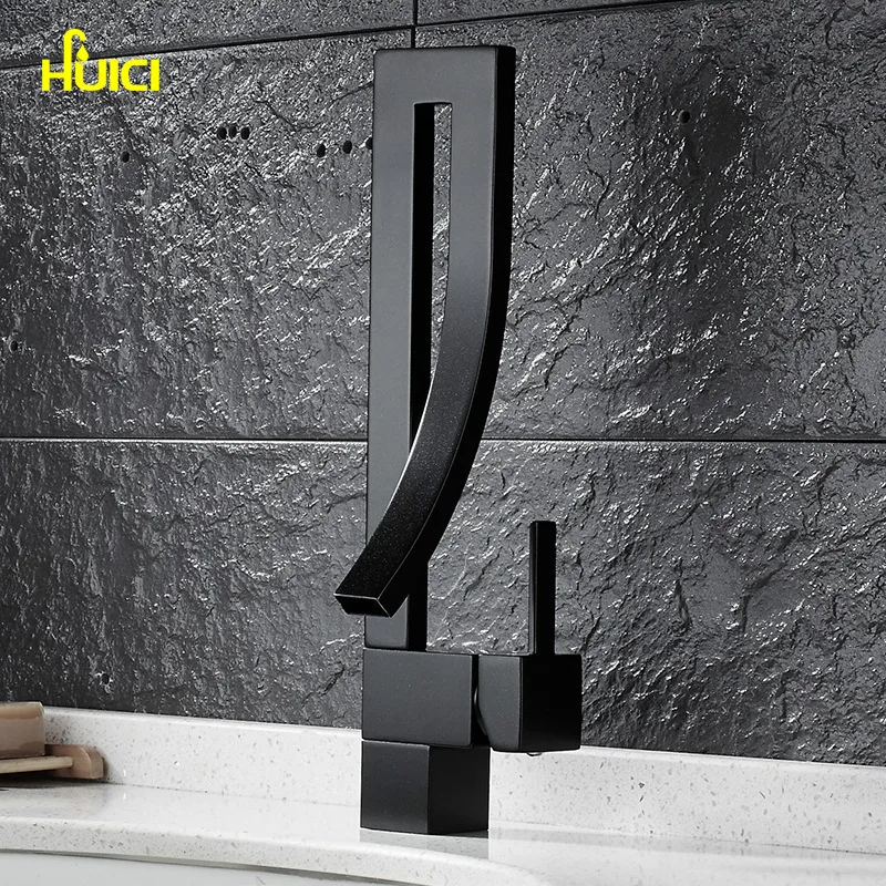 

Full-copper black electroplated waterfall art single-hole faucet cold and hot mixer basin faucet tap deck mounted