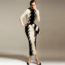 Женское платье-свитер для подиума, зима, набедренная упаковка, черно-белое, с цветными блоками, в рубчик, стрейчевое, вязаное, миди платье, vestidos mujer