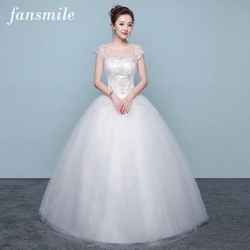 

Fansmile tulle mariage Vintage Lace Gowns Wedding Dress Plus Size 2020 Customized Bridal Wedding Dress Shipping Free FSM-442F