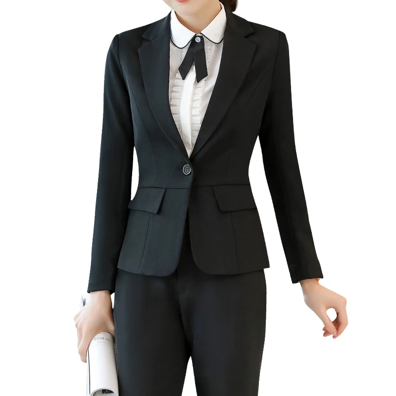 

Women pants stretch fashion formal female tops tee elegant femme office suits gray 2 piece set pencil trousers plus size black