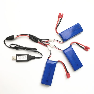 Syma X8C части зарядное устройство батарея X8C X8W X8G X8HC X8HW X8HG 7,4 V 2500mah RC Quadcopter запасные части зарядное устройство+ 1 до 3 провода+ 3 батареи - Цвет: Золотой