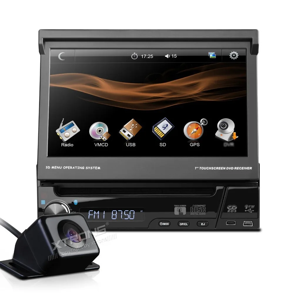 XTRONS 7" HD Touch Screen 1 Din Car DVD Player Audio Retractable Panel