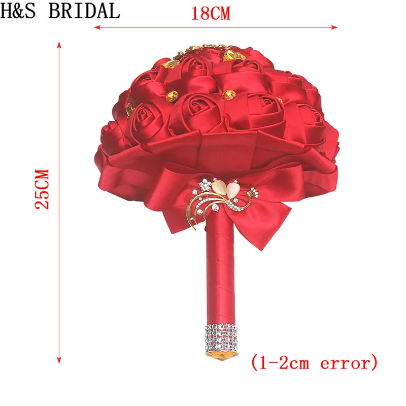 H & S свадебный горный хрусталь Красные Свадебные цветы Свадебные букеты Искусственные Свадебные букеты дешевые buque de noiva 2019