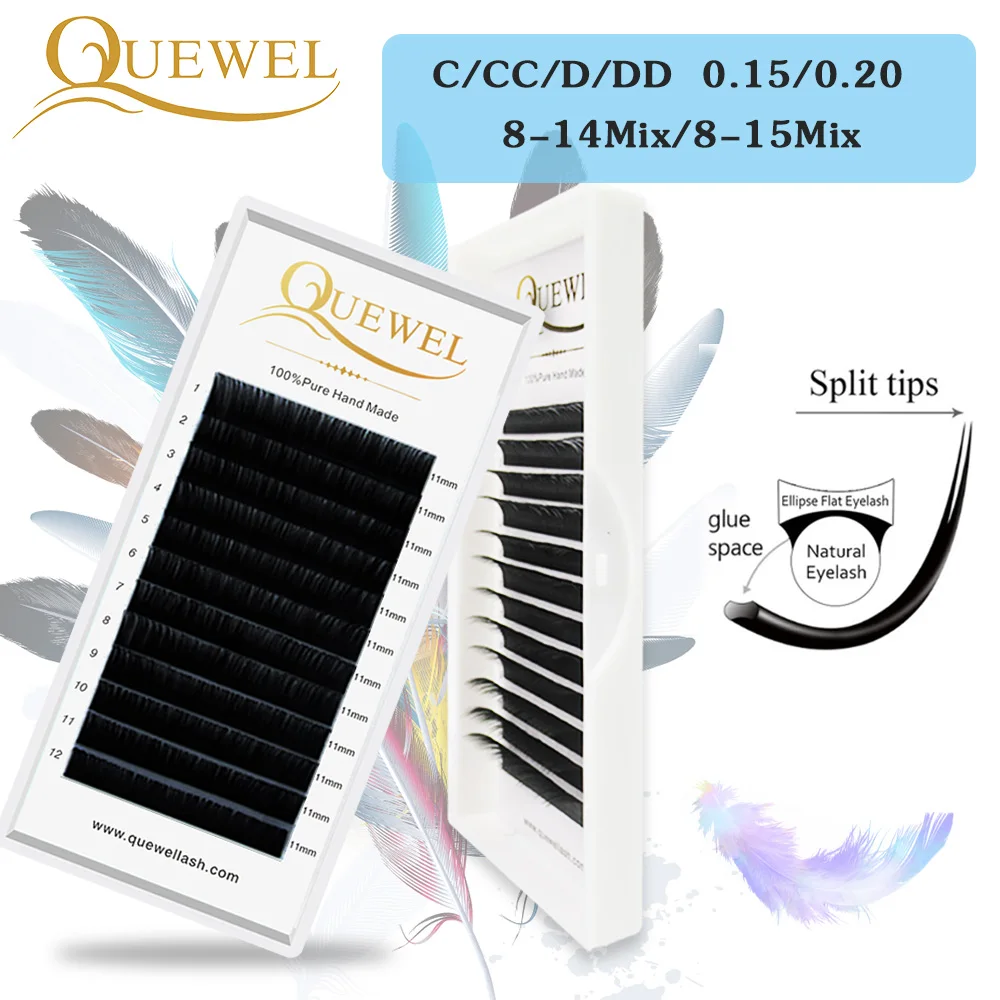 

Flat Eye Lash Ellipse Flat Silk Eyelash Extension Split Tips Ellipse False Eyelashes Flat Shaped Matte Black Natural Soft Light