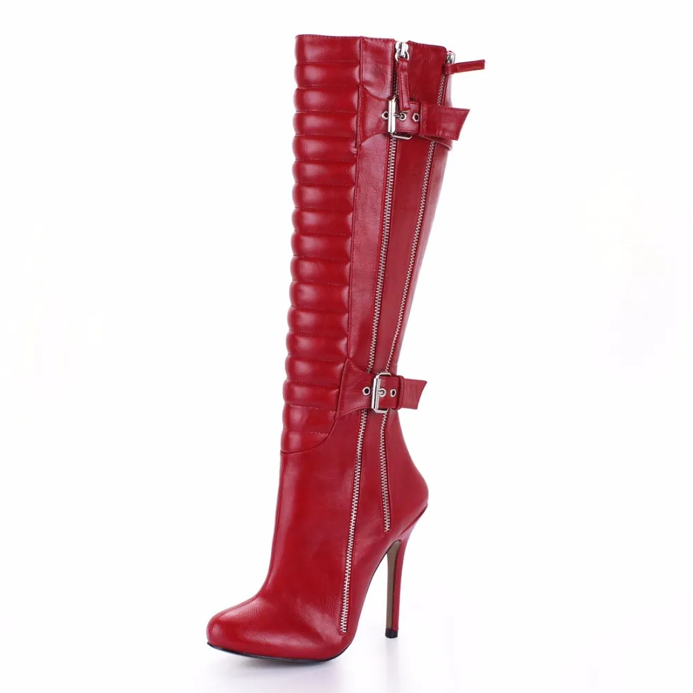 CHMILE CHAU/бордовые и черные пикантные вечерние туфли женские сапоги до колена на высоком каблуке-шпильке с пряжкой на молнии zapatos mujer 0640CBT-Y1
