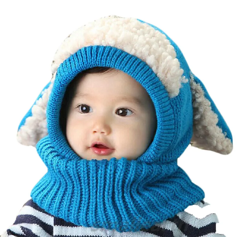 Милые детские вязаные шапочки с ушками на осень и зиму, шапочки для малышей, теплые шерстяные шапки для мальчиков и девочек, удлиненная шапка, Детские шарфы, комплект с шапочкой - Color: borland