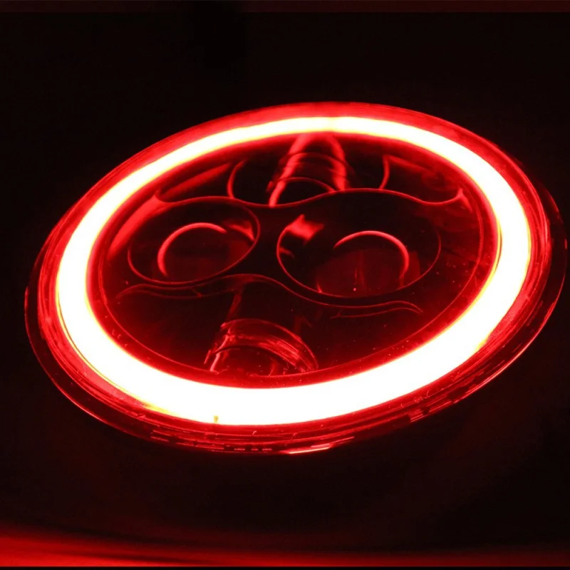 7 inch LED Headlights Daymaker High Low Beam With Green Halo Ring Angle Eye DRL Driving Lamp For Harley Motorcycle Headlamp (28)