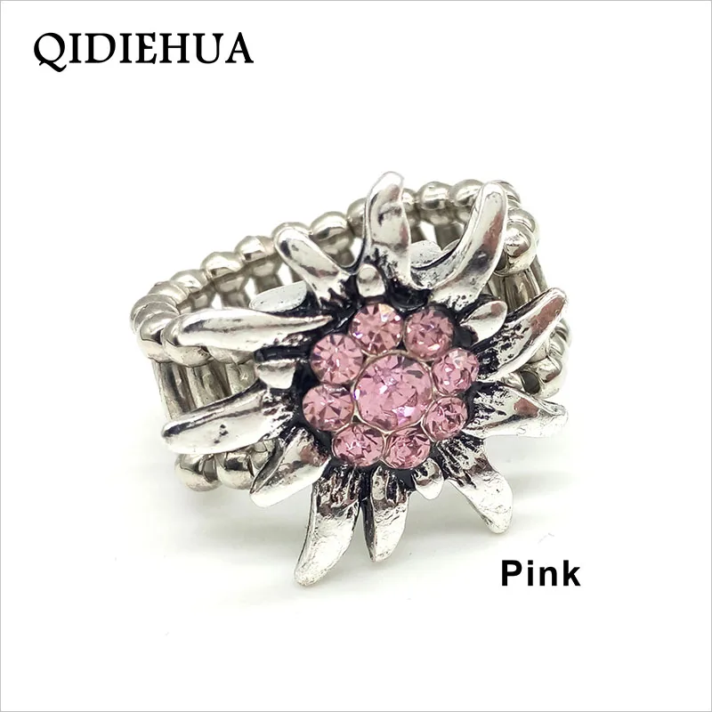 Горячая Эдельвейс кольцо для женские блестящие, со стразами палец кольца Античные Серебро цинковый сплав эластичный канат кольцо ювелирные изделия - Цвет основного камня: pink