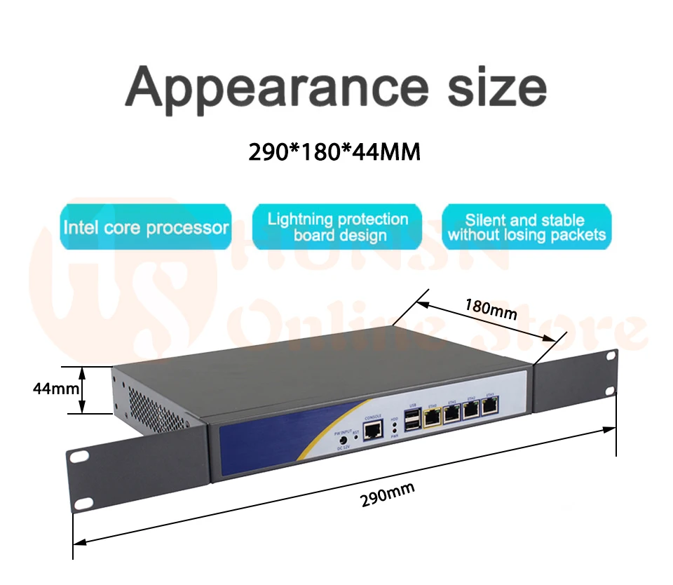 Брандмауэр Mikrotik Pfsense сети VPN Security Appliance маршрутизатора ПК Intel 4 ядра COM J1900, [HUNSN RS17], (4LAN/LAN/2USB/1VGA)