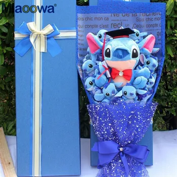 

1 pc Artificial Cute Cartoon Plush Toys Stitch Festival Gift Bouquet with Fake Flowers Valentine Graduation Gift Party Decor