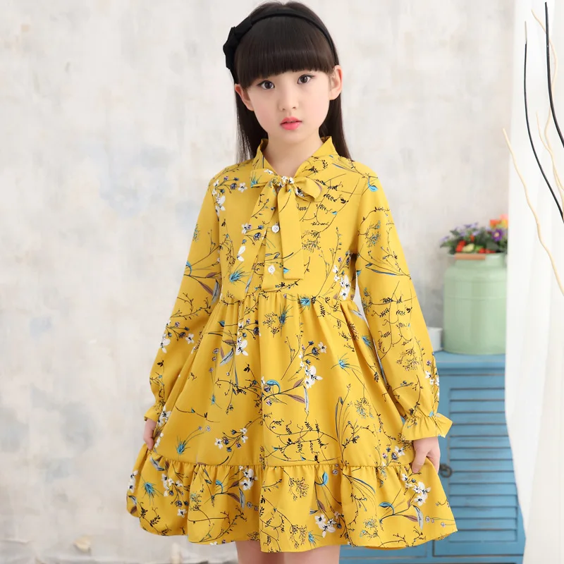 

2020 New Kids Dresses For Girls 8 10 To 12 Years Autumn Long Sleeve Print Princess Toddler Girls Dress Teenage Big Girls Clothes