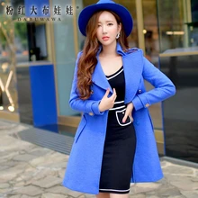 dabuwawa outerwear 2017 autumn winter big turn down collar slim waist thick warm long solid woolen coat female wholesale