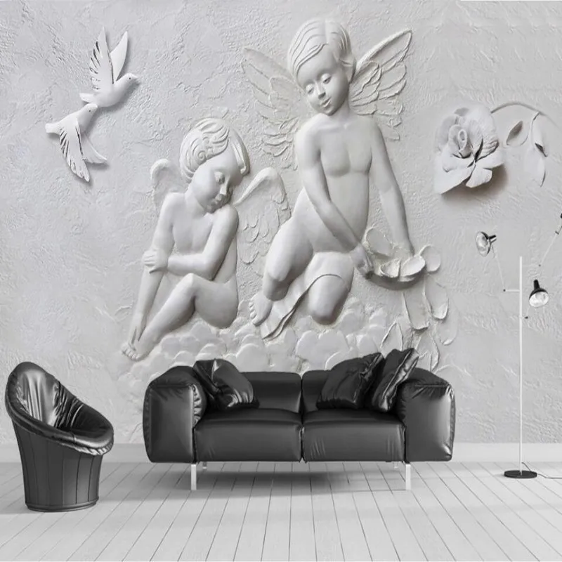 

beibehang 3D Stereo Relief Little Angel Flying Pigeon Background Wall Customized Large Fresco Eco Silk Wallpaper papel de parede