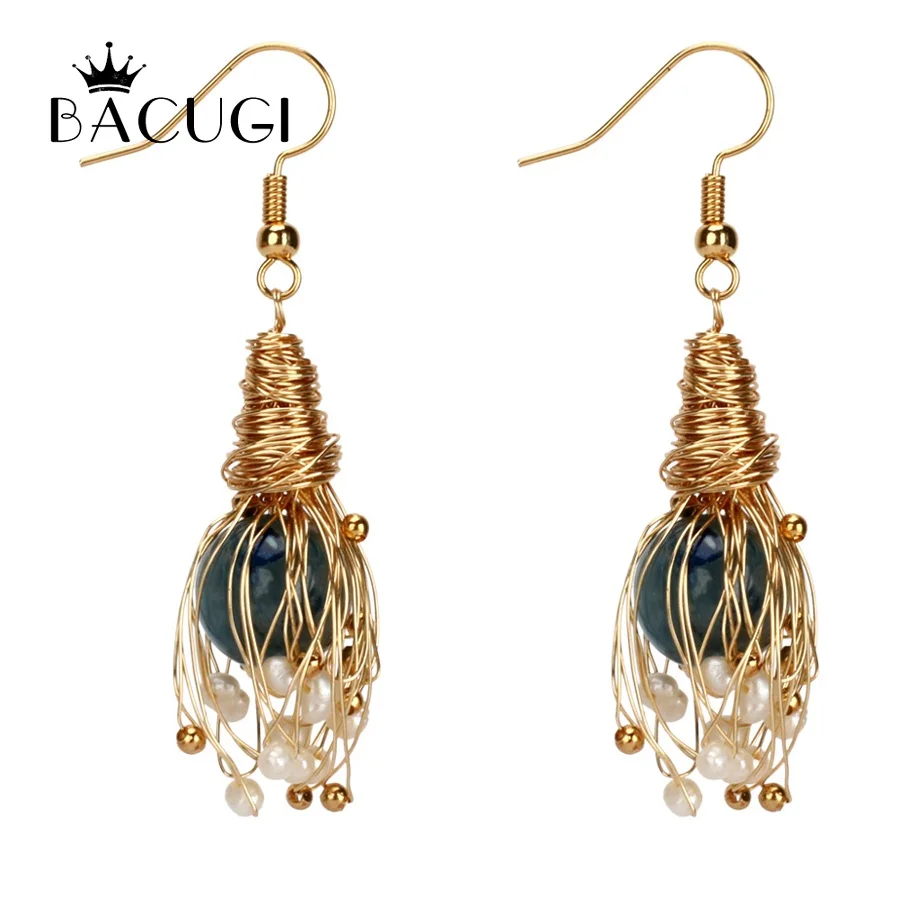 

Trendy 14KGF Handmade Winding Pearl Drop Earrings For Women White Baroque Freshwater pearl