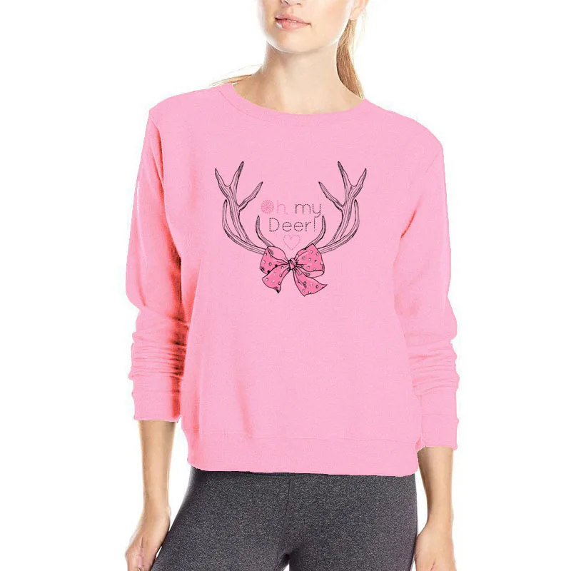 Oh my deer beautiful hoodies women pink rosette kawaii sweatshirt women