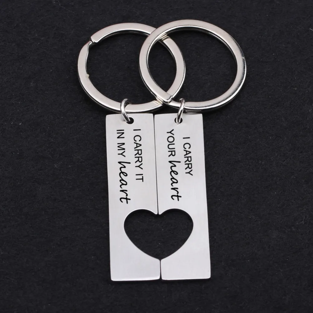 half heart split Heart keyring engraved keychain couples boyfriend ...