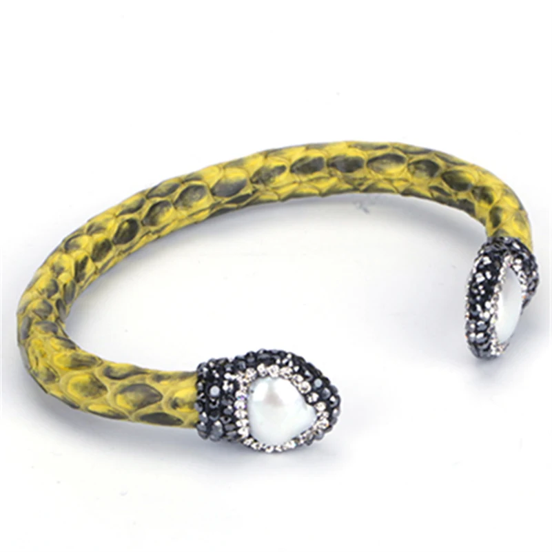 Natural Freshwater Pearl Beads Rhinestone Charm Jewelry Yellow Real