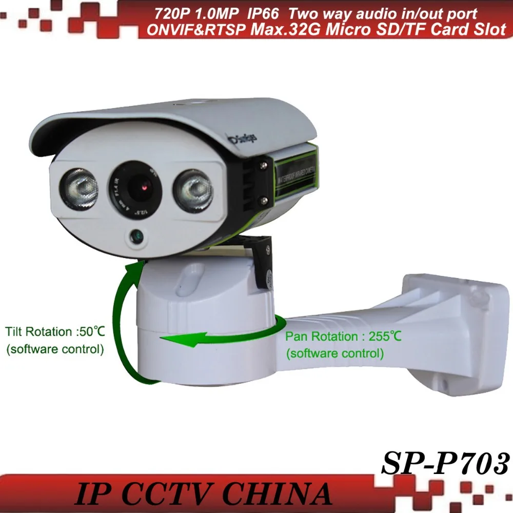 

SunEyes SP-P703 Pan/Tilt IP Network Camera Outdoor ONVIF 720P HD with TF/Micro SD Slot Two Way Audio Pan Rotation Array IR
