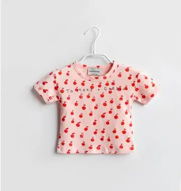 Детская футболка коллекция года, летние футболки для мальчиков и девочек, футболки для малышей, хлопковые футболки с изображением сада, детская одежда - Цвет: Pink Cherry C