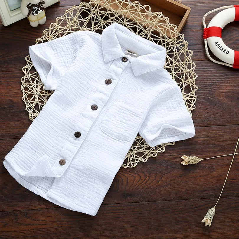 Linen Cotton Summer Brand Blouses Children Boy Kids Baby Tops Tee Comfortable Gentleman 2-9Y