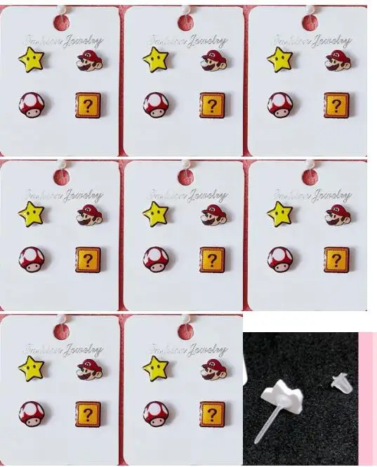 Новинка, 10 пар, Мультяшные Супер Марио, милые модные Мультяшные серьги-гвоздики, милые серьги для женщин, девушек, подарки на вечеринку