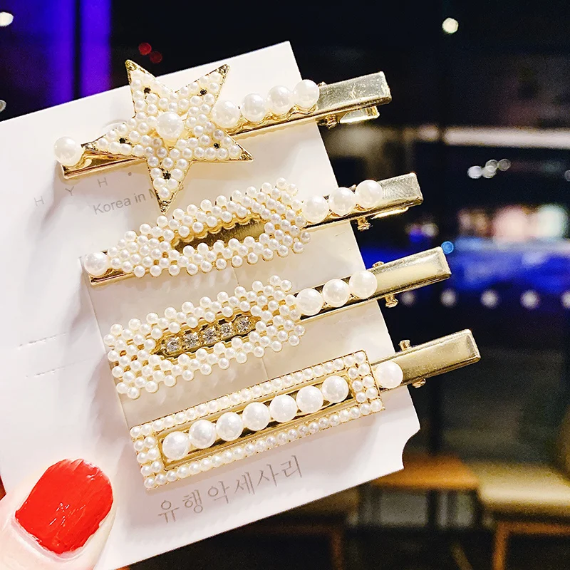 

M MISM INS Fashion Girls Pearls Hairpins Crystal Alloy Hair Clips For Women Princess Star Headband Hair Accessories Wholesale