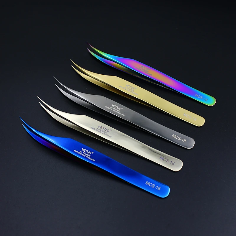 

Top Quality VETUS New MCS Series Rainbow Premium Beauty Makeup Tweezers For Eyelashes Extension Ultra Fine Tip Dolphin Tweezers