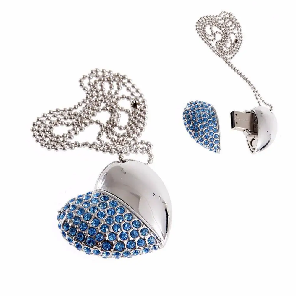 

4/8/16/32/64G Rhinestone Heart USB2.0 Memory Storage Flash Drive U Disk Necklace usb pendrive