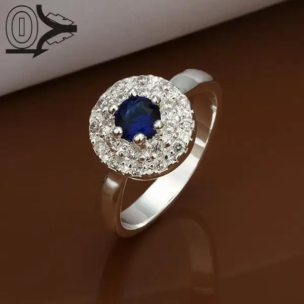 

Free Shipping Wholesale Silver-plated Ring,Silver Fashion Jewelry,Austria Crystal Blue Round Stone Silver Women Finger Rings