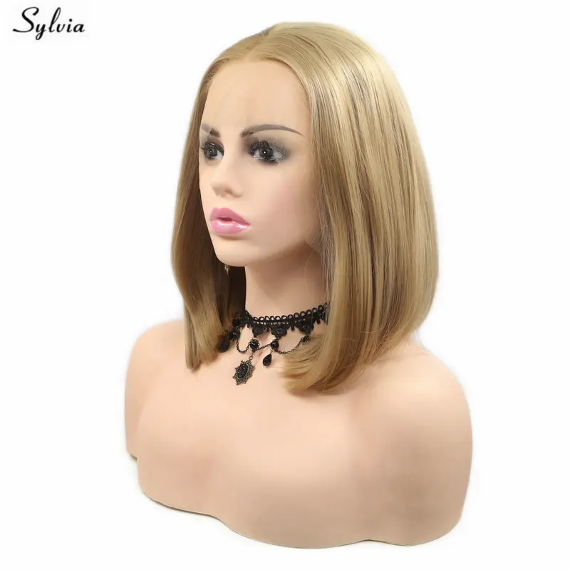 Sylvia 1" короткие парики боб синтетический парик фронта шнурка блонд натуральные прямые женские парики волосы средний пробор Лето жаропрочные