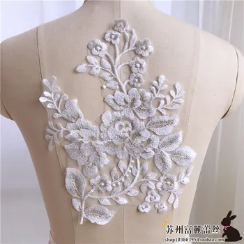 

white Lace embroidery patches Sequins LACE decals flower Applique for DIY Wedding dress 1order=4pcs