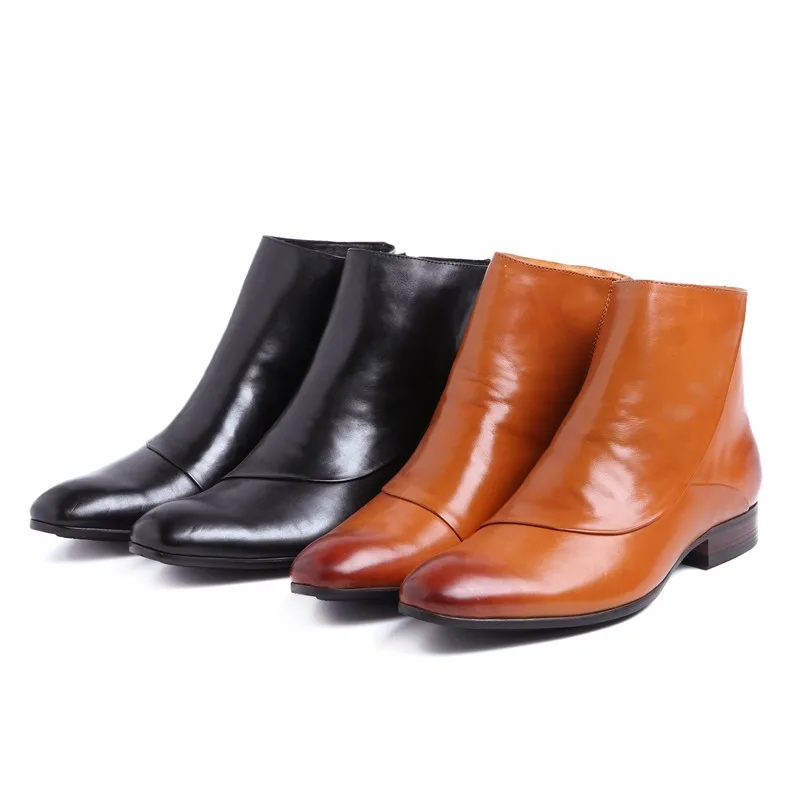 Pjcmg модные удобные черные туфли высокого качества/коричневый ручной Водонепроницаемый из натуральной кожи Zip Весна/Осень на плоской подошве Мужские ботинки