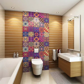 

Creative Moroccan style PVC retro living room bedroom wallpaper wall sticker kitchen oilproof bathroom waterproof sticker