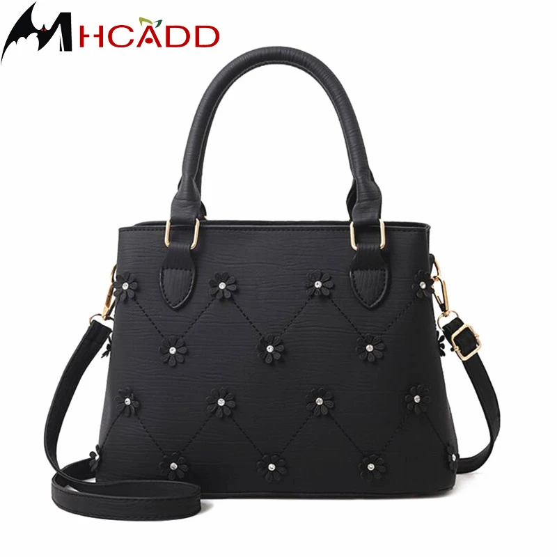 

MHCADD Fashion Flowers Pu Leather Handbags Casual Women Luxury Brand Handbag Black Crossbody Bag Female Bolsa Feminina