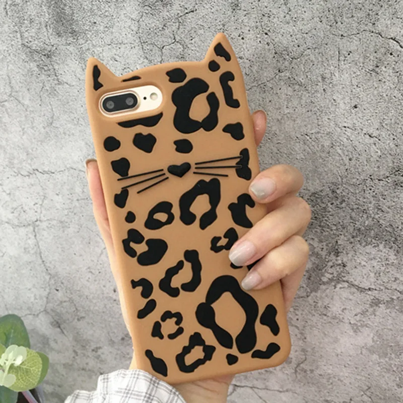 

Cute Cases For iPhone 8 Case 6 7 5S SE 8 Plus X Animal Leopard Beard Cat Silicone Cover For Samsung Galaxy S8 S7 Edge Case Coque