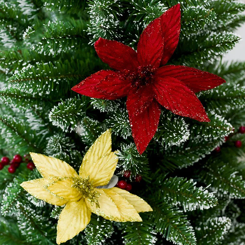

New Fashion Christmas Artificial Flowers Gold Side Xmas Tree Decorations Wedding Party Decor Ornaments