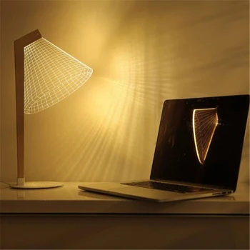 

Nordic Hot 3D Effect LED Desk Lamp Wood Support Acrylic Lampshade LED Light Living Room Bedroom Deco Table Lamp Reading Lighting