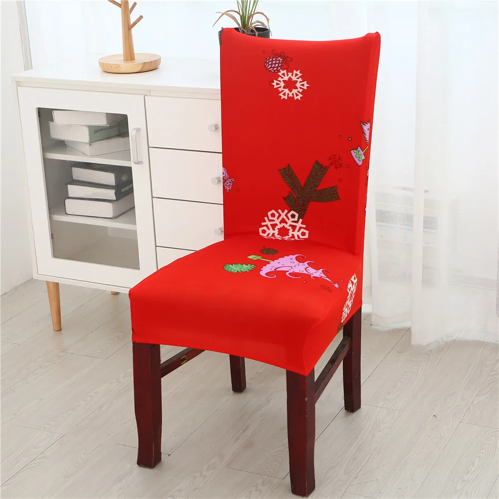 Счастливого Рождества цветочный принт Санта накидка на стул из спандекса эластичный стрейч съемный обеденный стул крышка Рождественское украшение для дома чехол для сиденья