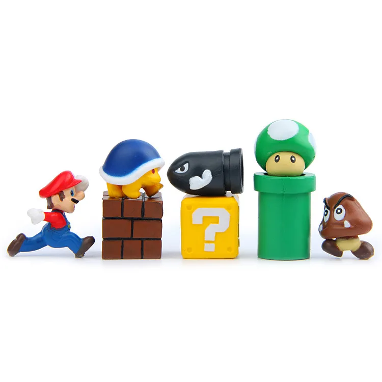 Super Mario Bros Mushroom Toad Mini Action Figures Mario Nendoroid PVC Birthday Decorations Toys Yoshi Question Mini Blocks Toy