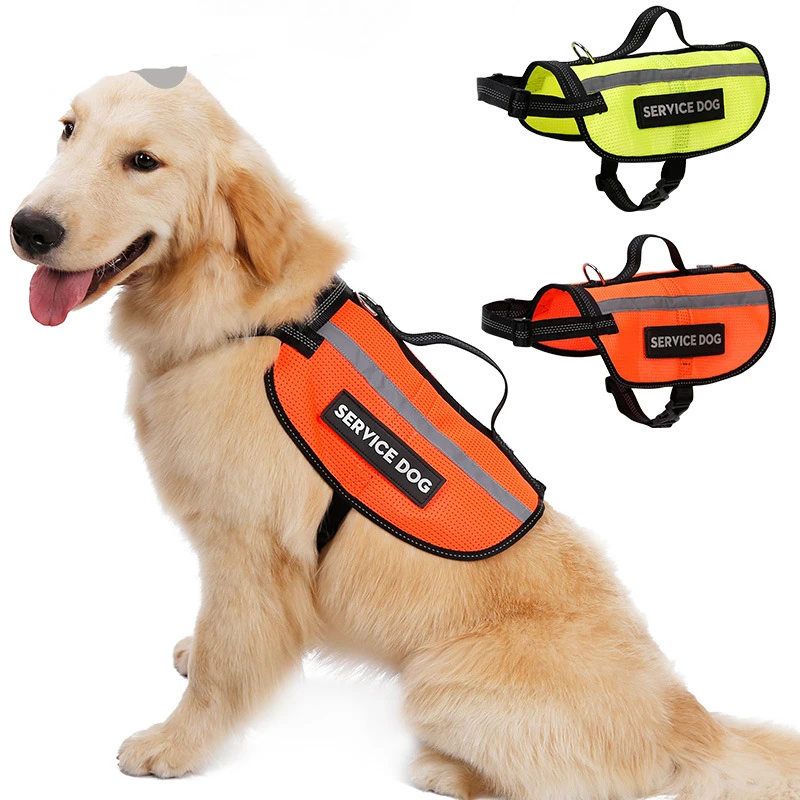 

Hot Sale Reflective Rope Nylon Handle Adjustable Large Service Dog Vest Harness for Small Medium Large Dog Animals Pet Supplies