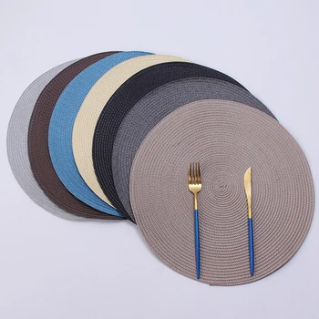 

Round Non-Slip Weave Placemats Table Mats Simple Style Dining Napkin Pads Heat Resistant Coaster Kitchen Party Table Decoration