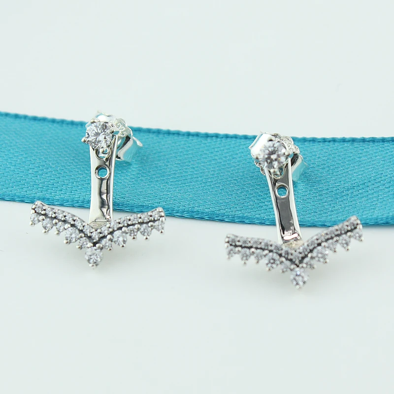 

ROCKART Standard 925 Sterling Silver Princess Wish Earrings With Clear CZ Gift For Women Fine Jewelry