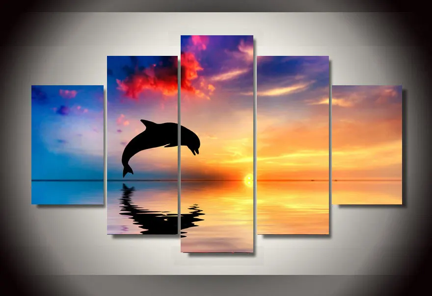 Hd Gedruckt Ozean Sonnenuntergang Delphin Bild Malerei Wandkunst